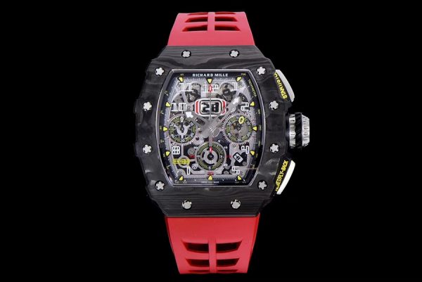 Richard Mille Super Clone RM 011 Red Rubber Strap Open Face Numerals Folding Buckle