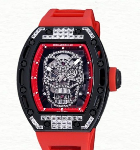Richard Mille RM 052 Super Clone Automatic Men Diamonds Skull Dial Rubber Band