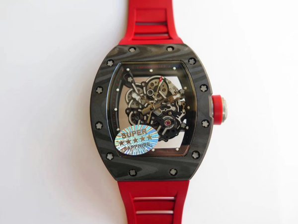 Richard Mille Super Clone RM 055 Red Rubber Strap Carbon Fiber Bezel